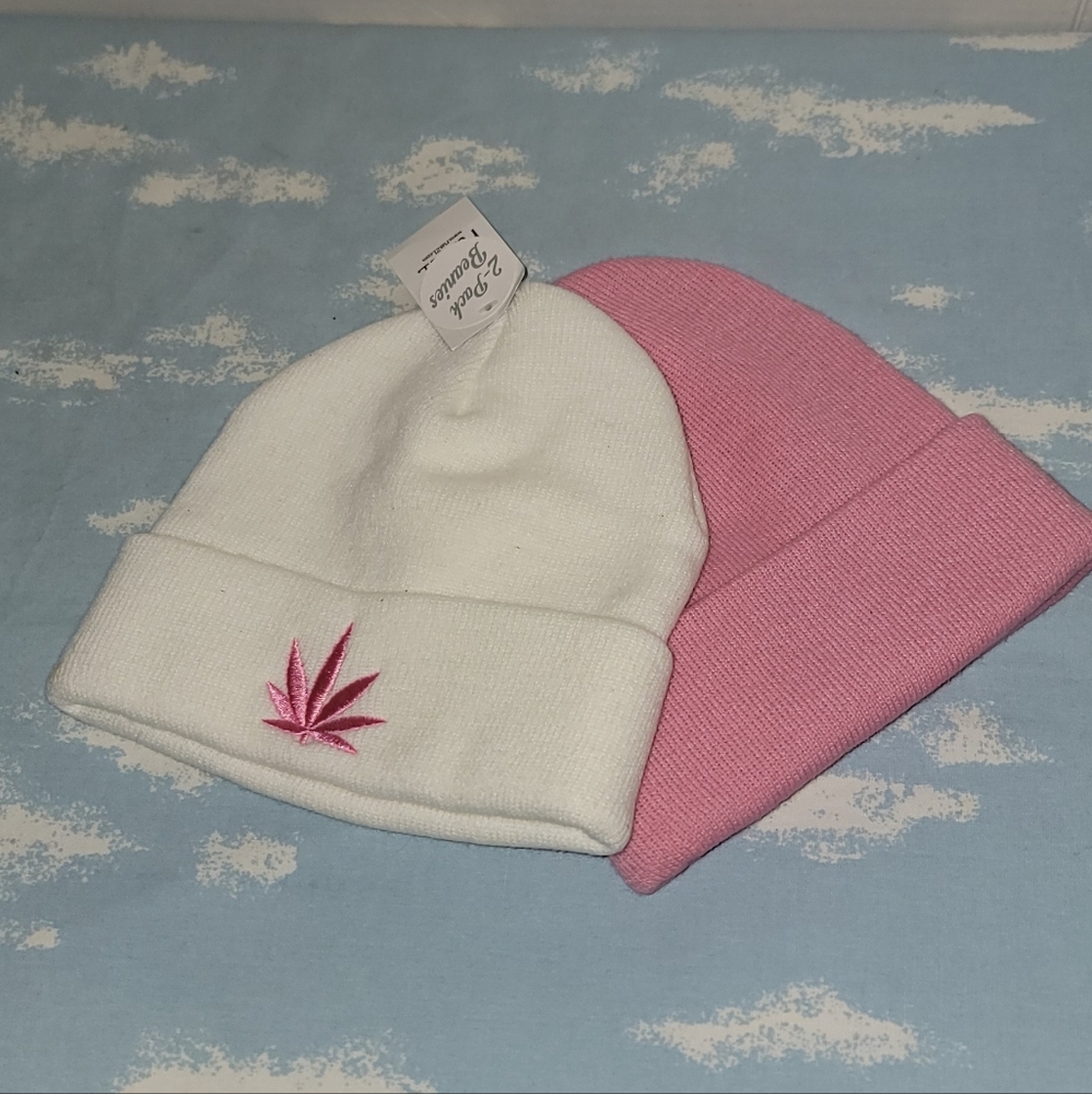 Pink and White Beanie Duo